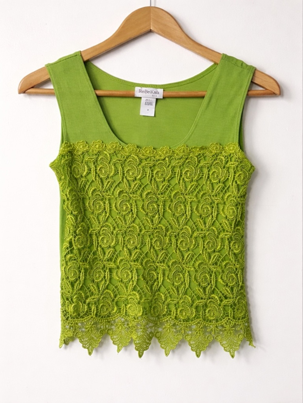 ✨ Rebekah USA Lime Lace Shell Tank Top Size S